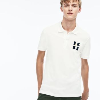 Lacoste Regular Fit LCST Lettering Petit Piqué Polo - Polo Pánské Bílé | CZ-jfaO6t